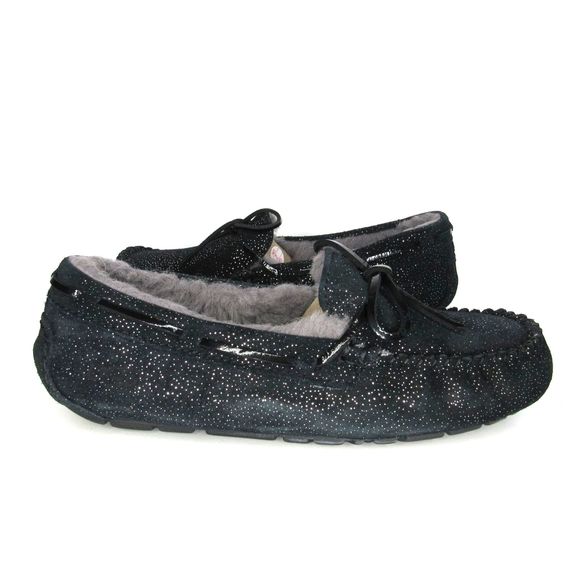 womens black moccasin slippers